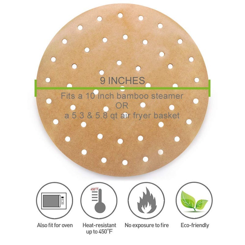 Vancens 100pcs Unbleached Air Fryer Liners, Vancens 7.5 inches Bamboo Steamer Liners, Premium Perforated Parchment Steaming Papers, Non-stick Steamer Mat, Perfect for 3.5 & 3.7QT Air Fryers/Baking/Cooking - Image 3